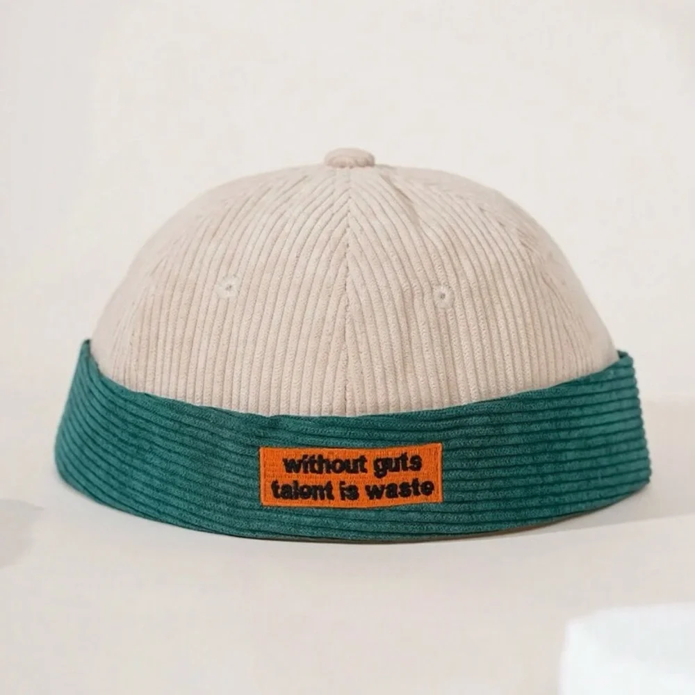 Striped Beanie with Orange Patch‎